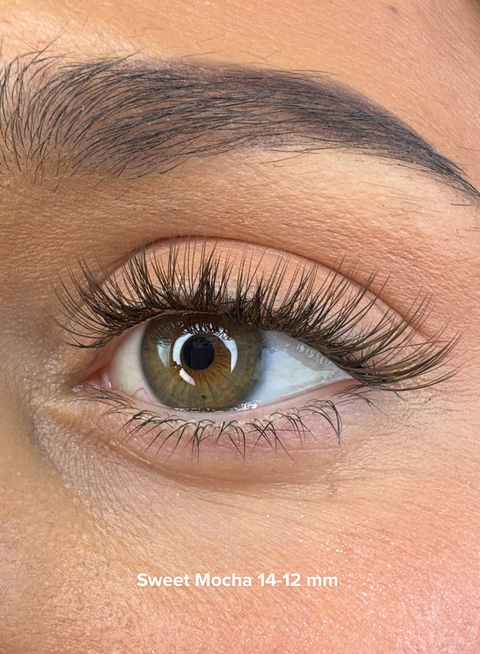 Sweet Mocha bruna fransar 14–12mm – cat-eye lösögonfransar för hemmabruk