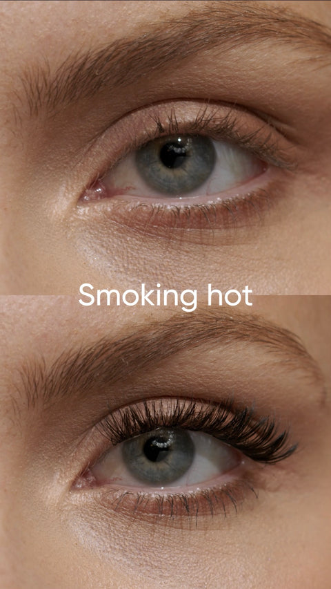 Före och efter med Smoking Hot från ByWonderLash – dramatiska lösögonfransar för en intensiv fransförlängning hemma med salongseffekt