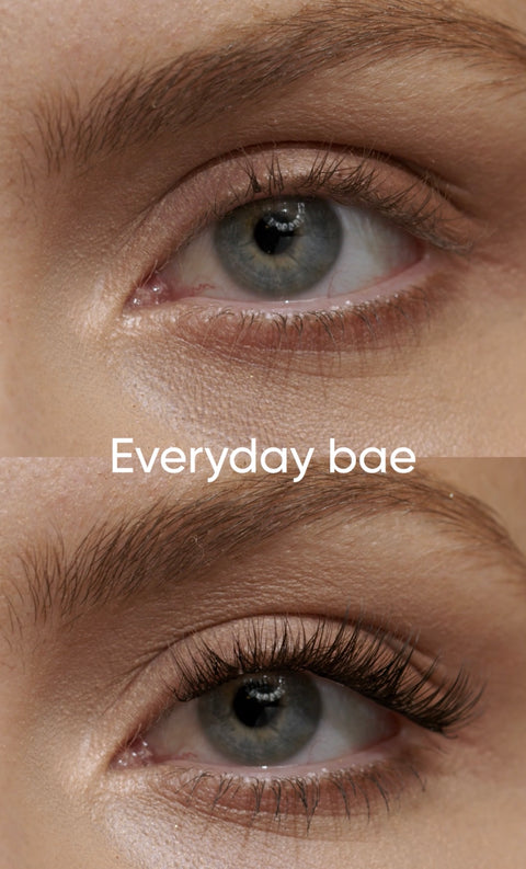 Före och efter med Everyday Bae från ByWonderLash – medellånga lösögonfransar som ger en naturlig vardagslook med fransförlängning hemma